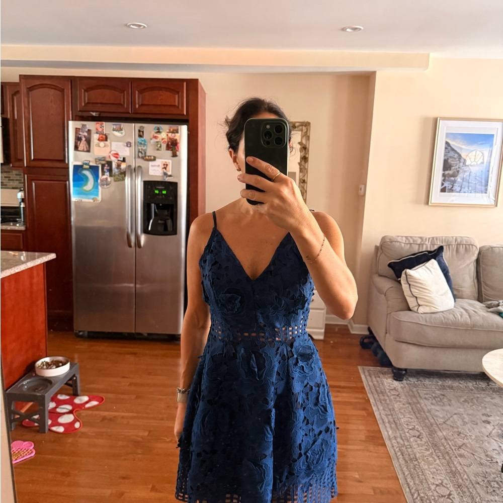 Lovers + Friends Navy Floral Lace Midi Dress